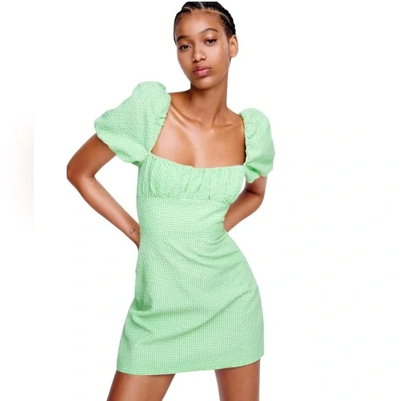 ZARA, Structured Gingham Dress, XS, Green & White - Picture 6 of 11